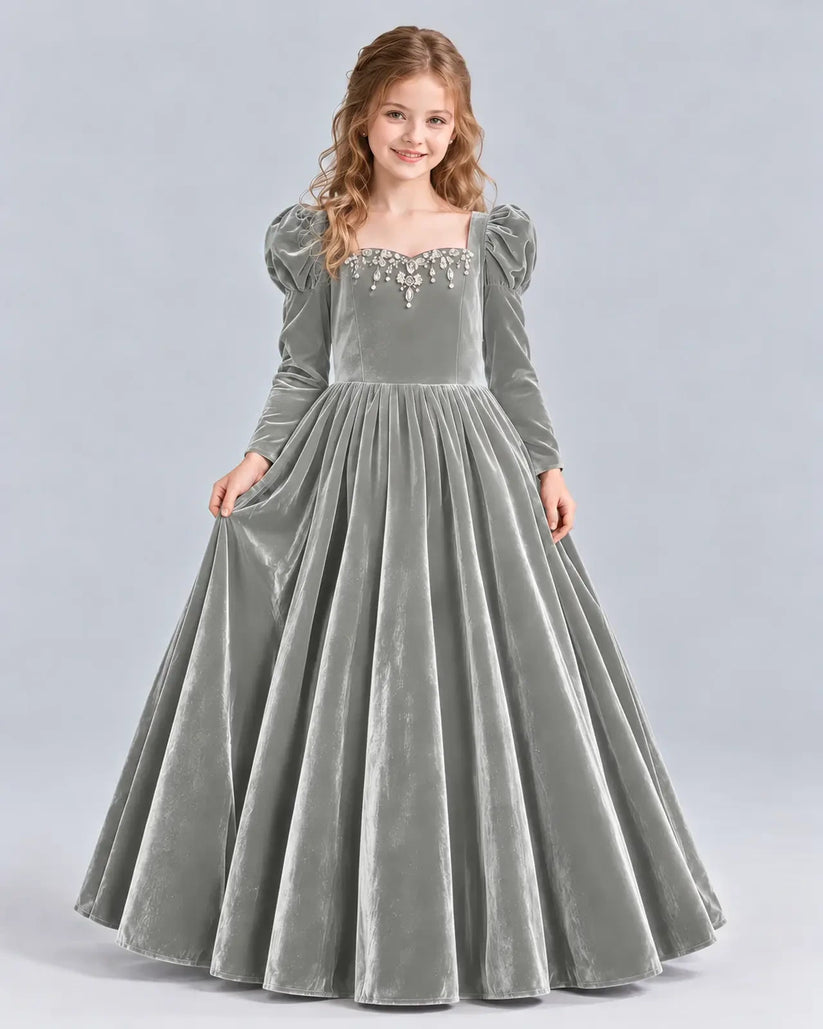 Silver Ball Gown Girls Formal Dress Front
