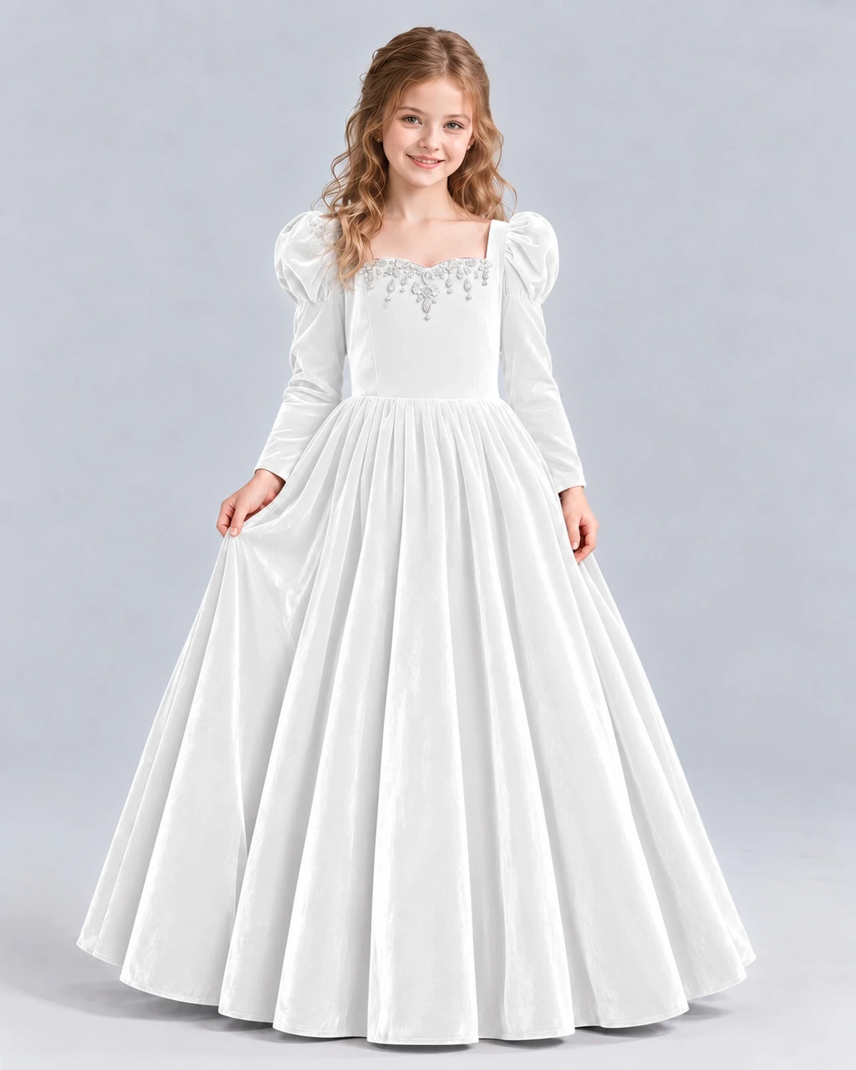 White Ball Gown Girls Formal Dress Front