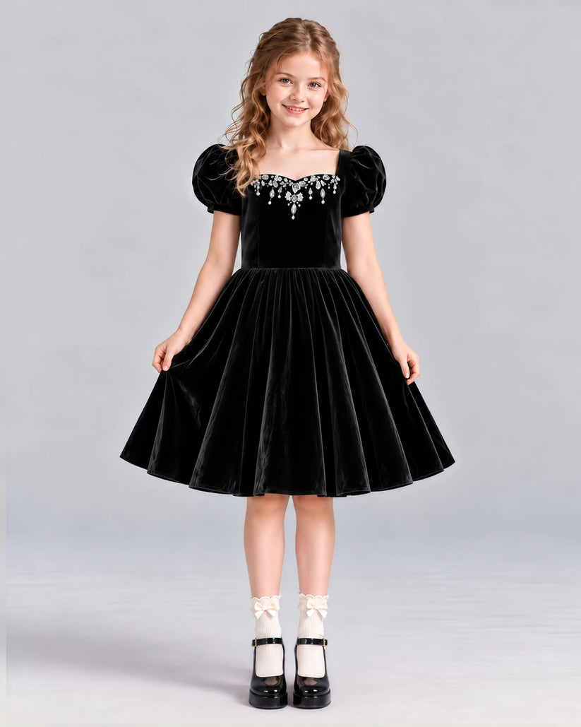 Black A-line Girls Formal Dress Front