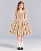 Champagne A-line Girls Formal Dress Front