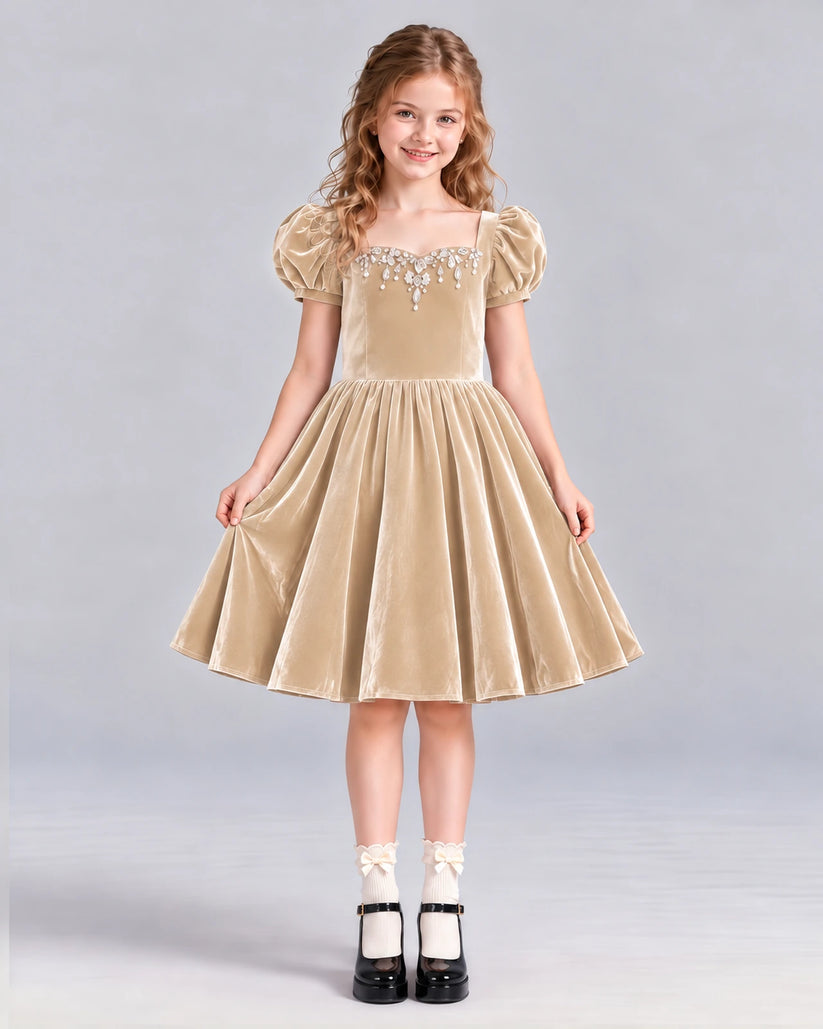 Champagne A-line Girls Formal Dress Front