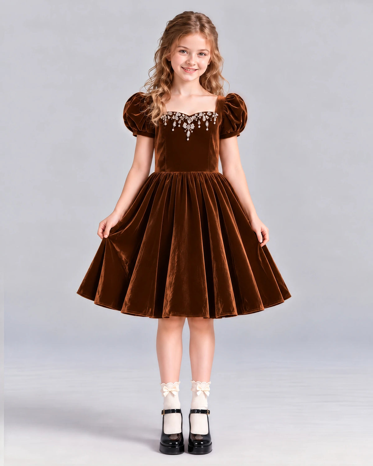 Chocolate A-line Girls Formal Dress Front