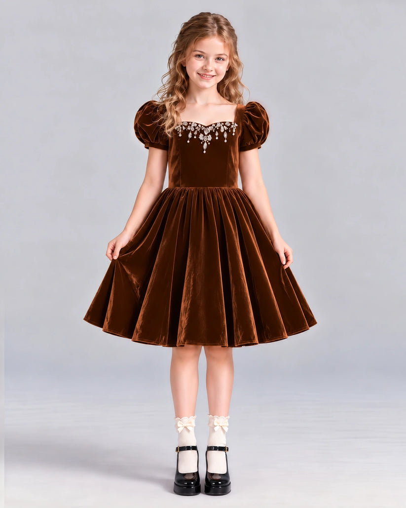 Chocolate A-line Girls Formal Dress Front