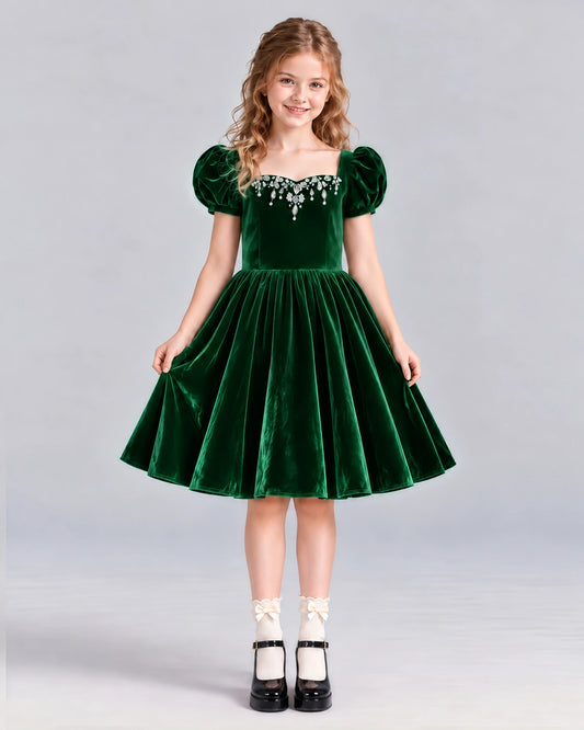 Dark Green A-line Girls Formal Dress Front