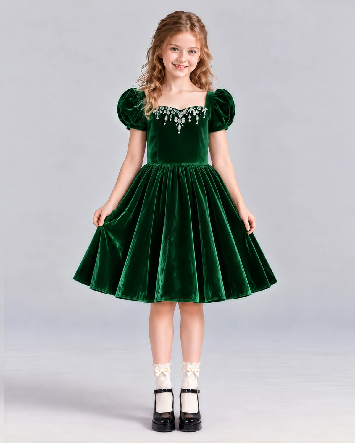 Dark Green A-line Girls Formal Dress Front