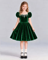 Dark Green A-line Girls Formal Dress Front