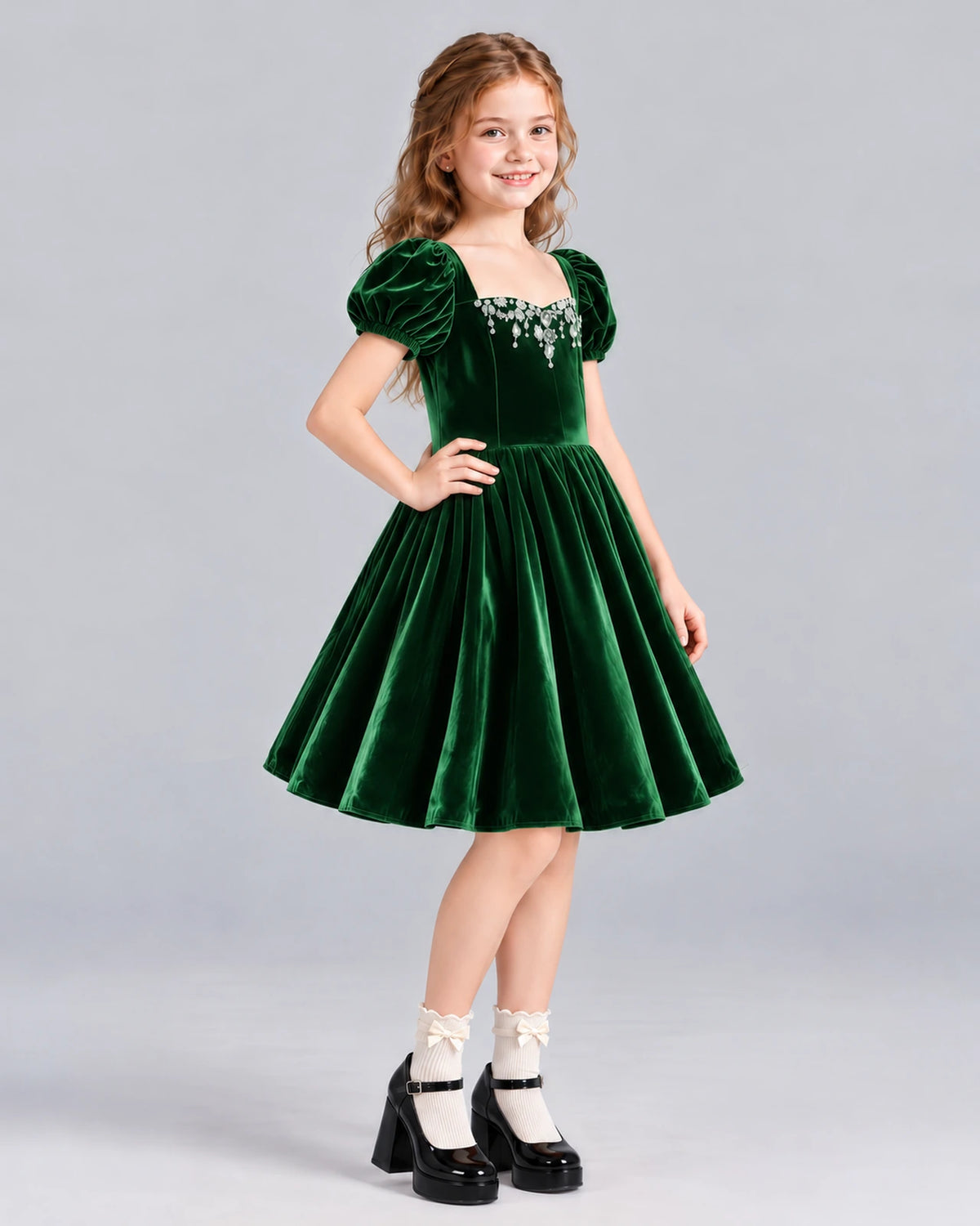 Dark Green A-line Girls Formal Dress Side [Shared]