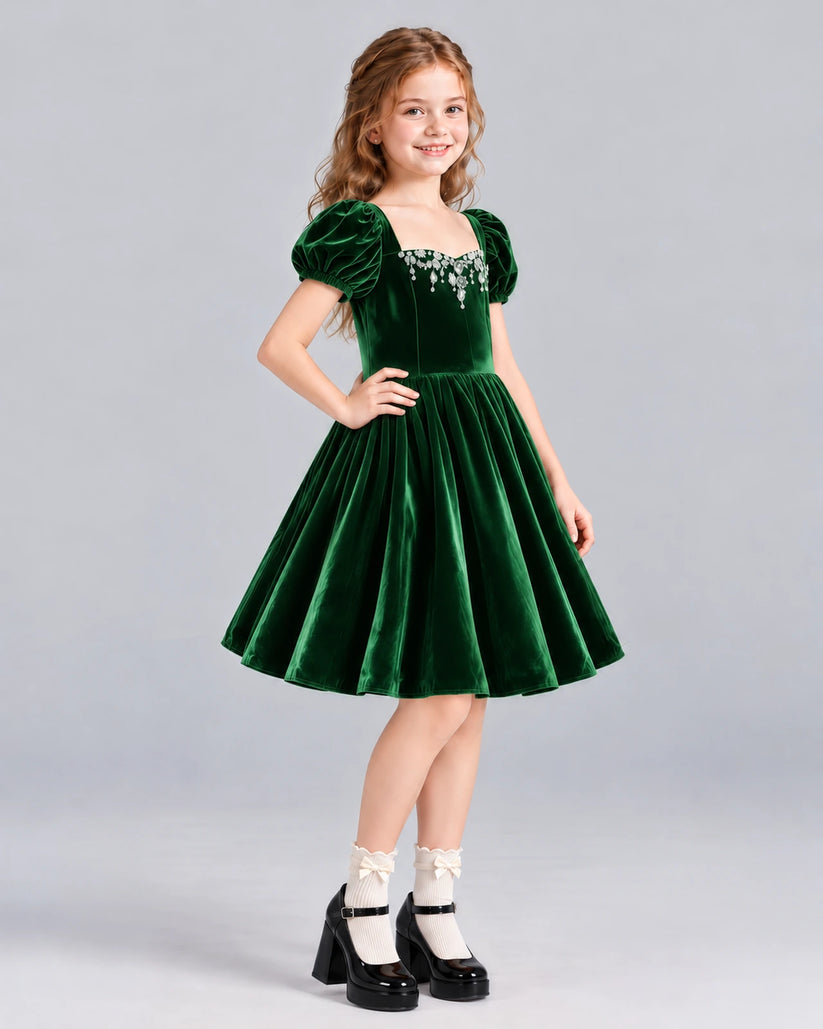 Dark Green A-line Girls Formal Dress Side [Shared]