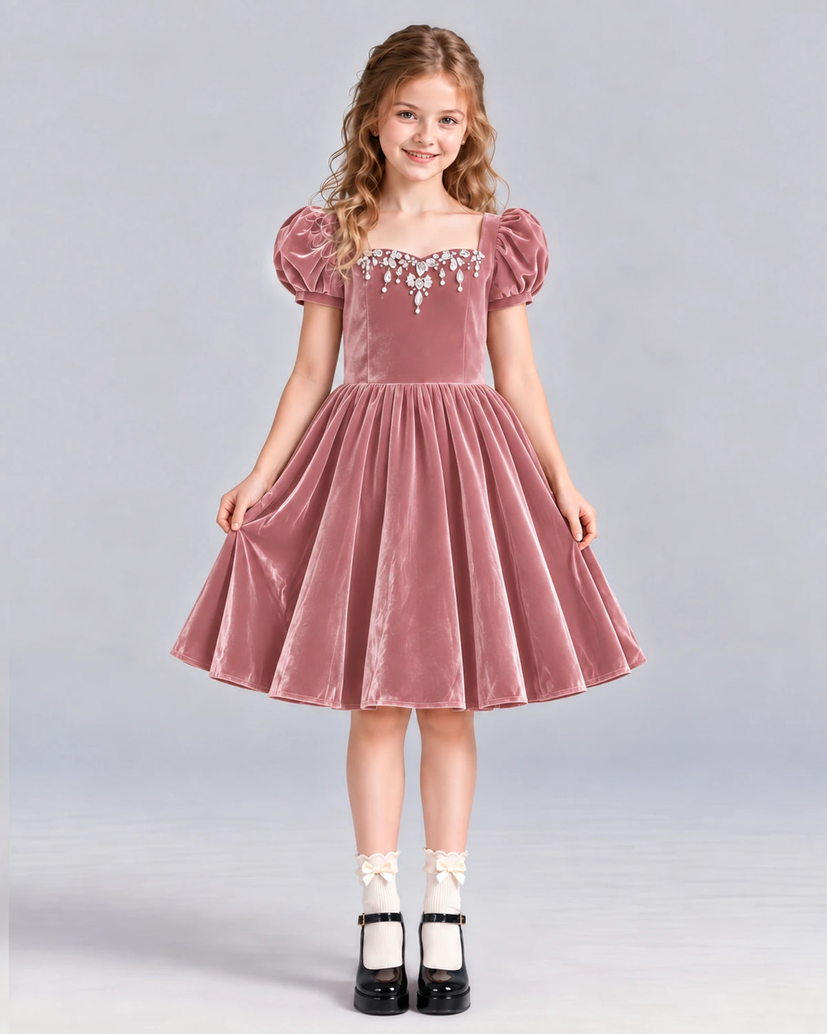 Dusty Rose A-line Girls Formal Dress Front