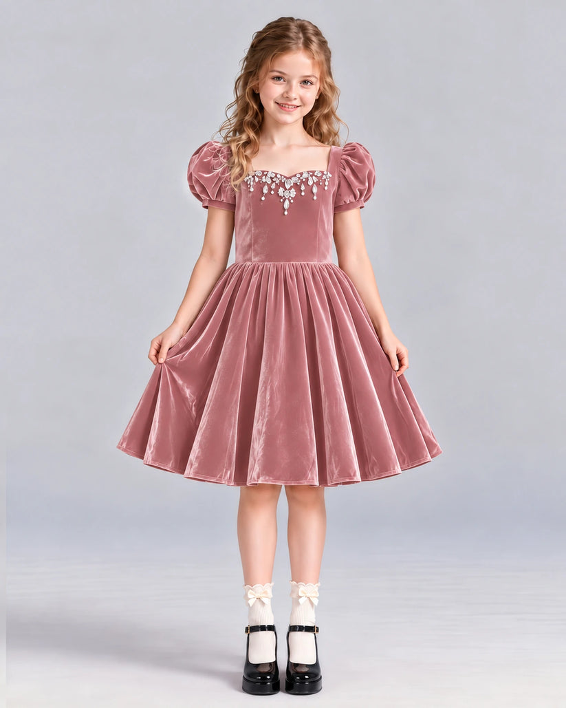 Dusty Rose A-line Girls Formal Dress Front