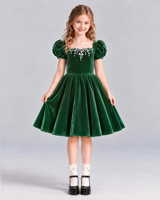 Emerald Green A-line Girls Formal Dress Front