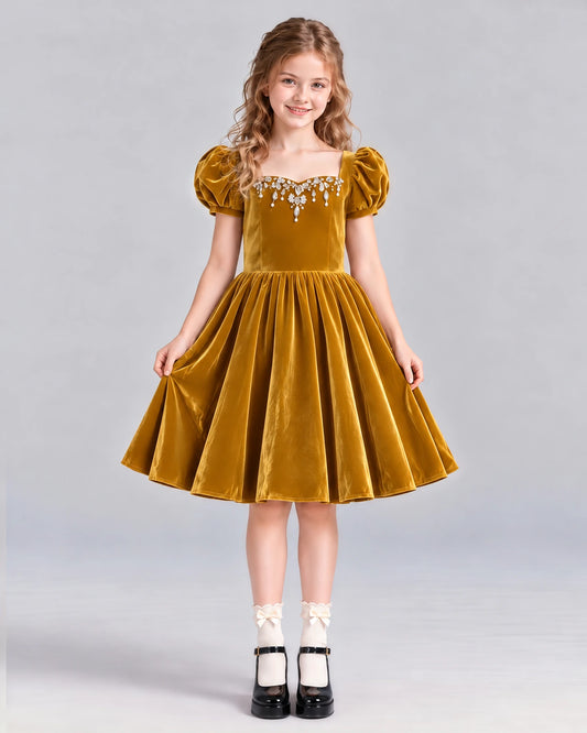 Gold A-line Girls Formal Dress Front
