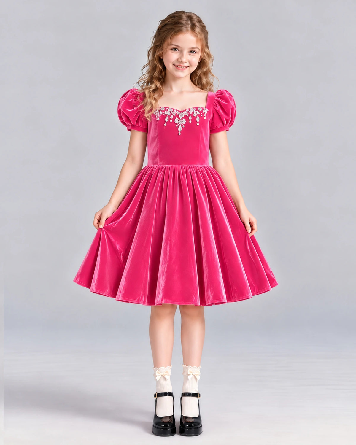 Hot Pink A-line Girls Formal Dress Front