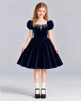 Navy Blue A-line Girls Formal Dress Front