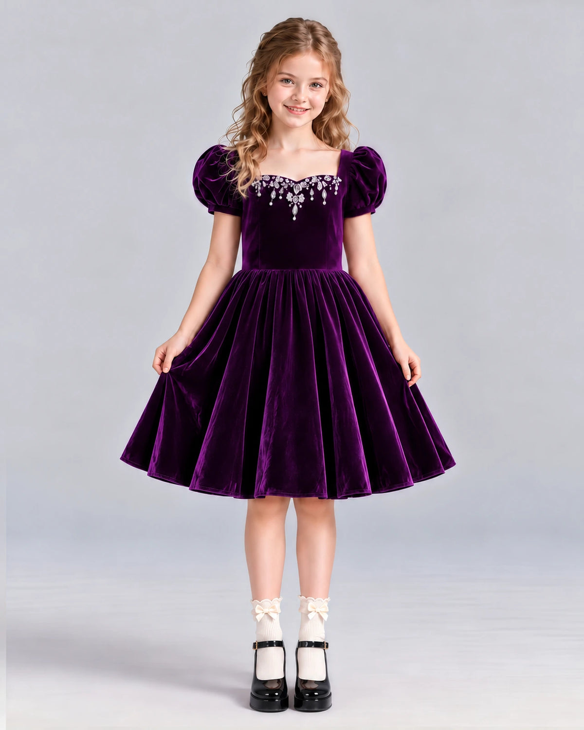 Purple A-line Girls Formal Dress Front