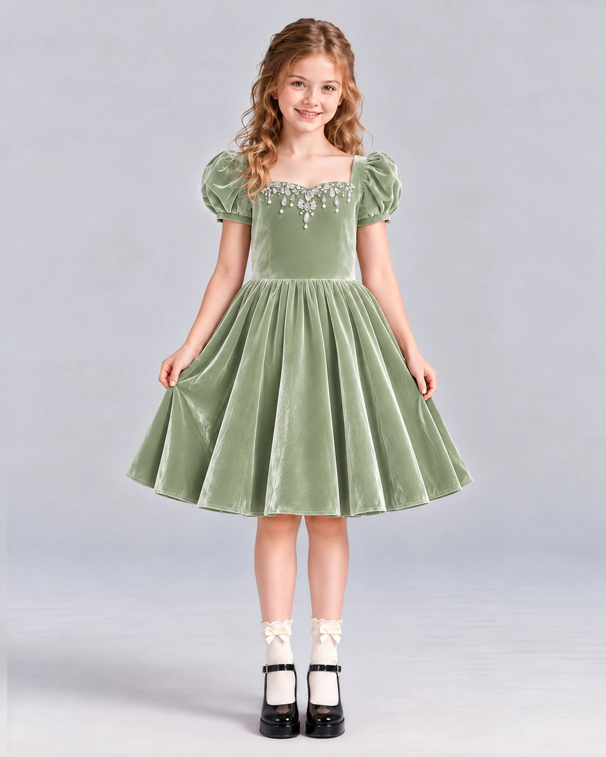 Sage Green A-line Girls Formal Dress Front