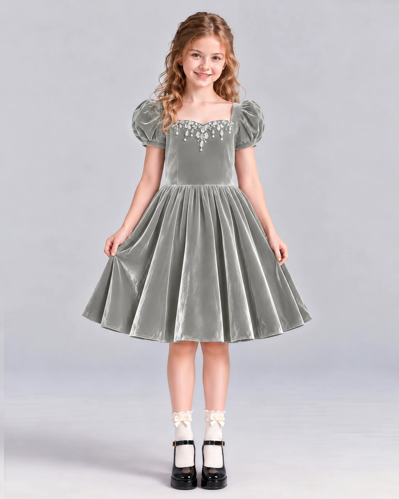 Silver A-line Girls Formal Dress Front