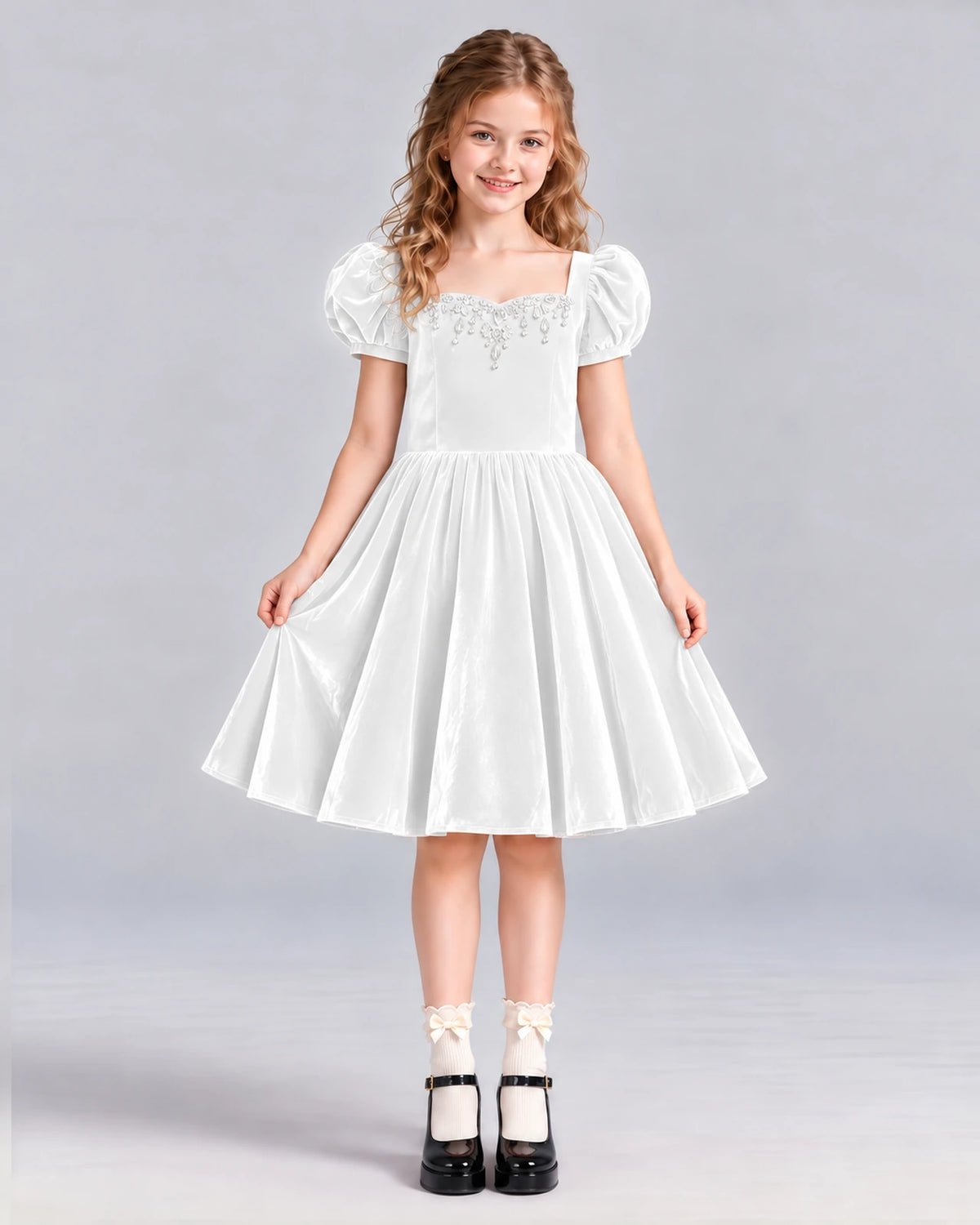 White A-line Girls Formal Dress Front