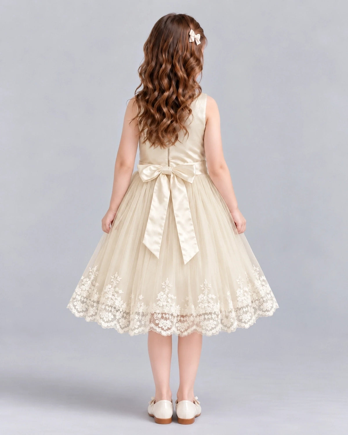 Champagne A-line Flower Girl Dresses Back