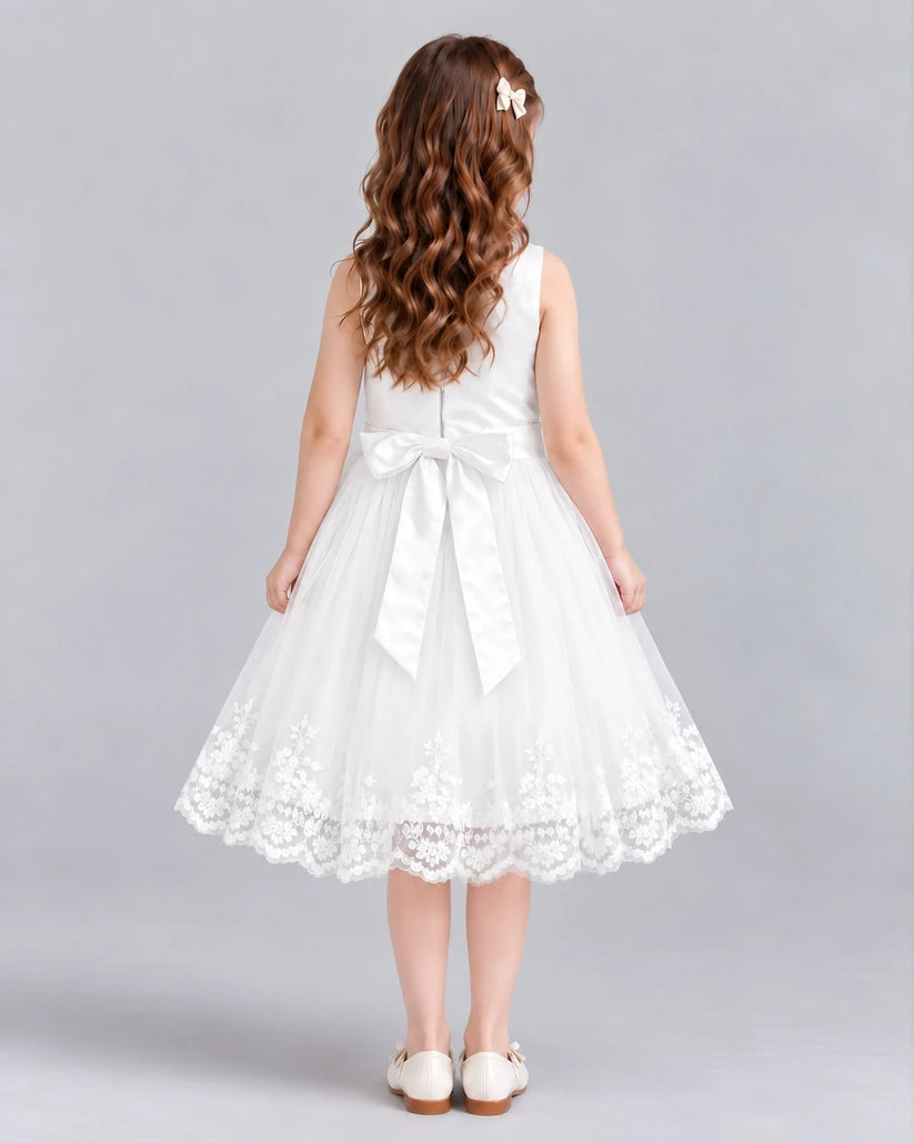 Ivory A-line Flower Girl Dresses Back