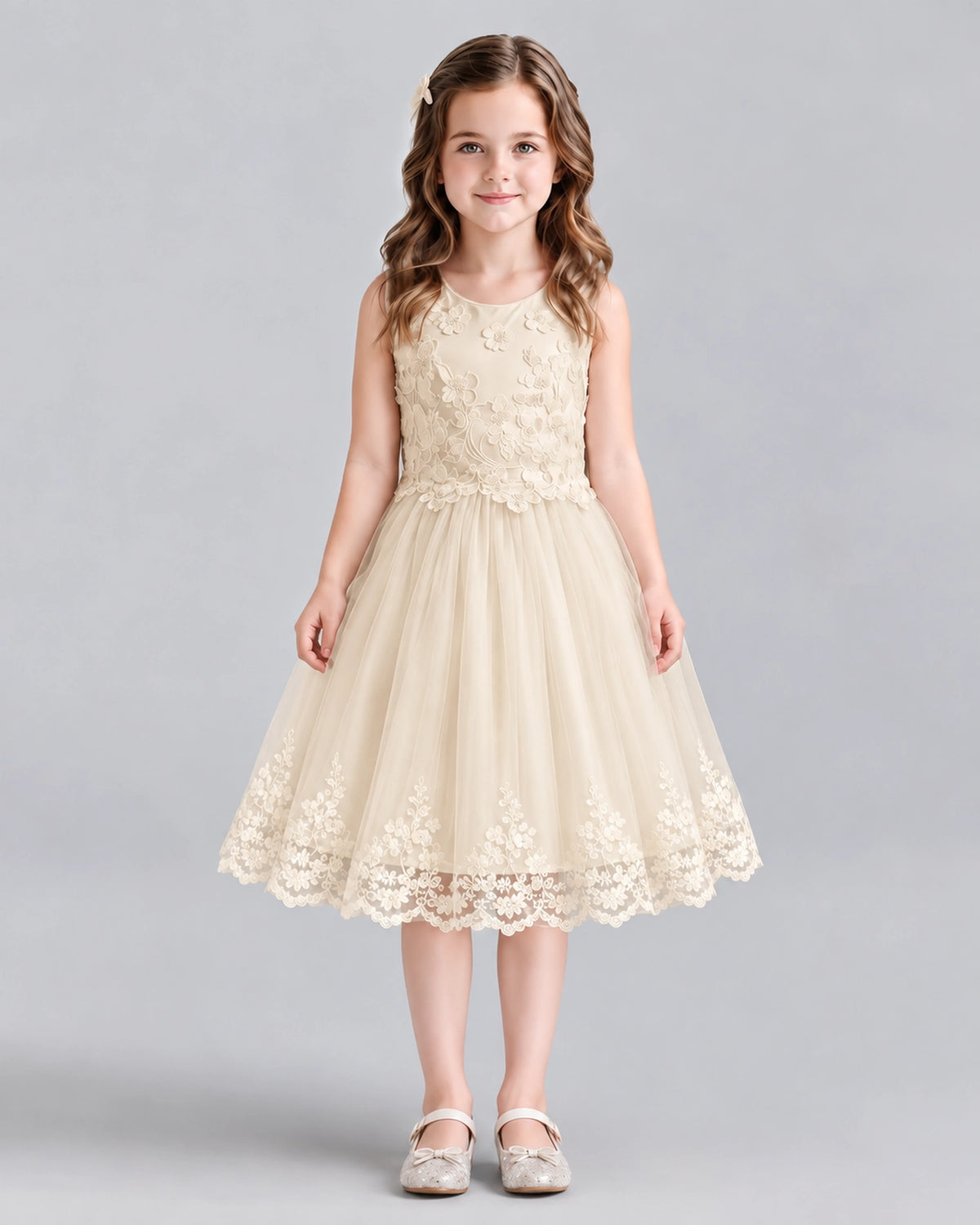 Champagne A-line Flower Girl Dresses Front