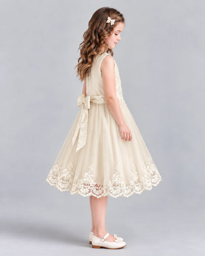 Champagne A-line Flower Girl Dresses Side