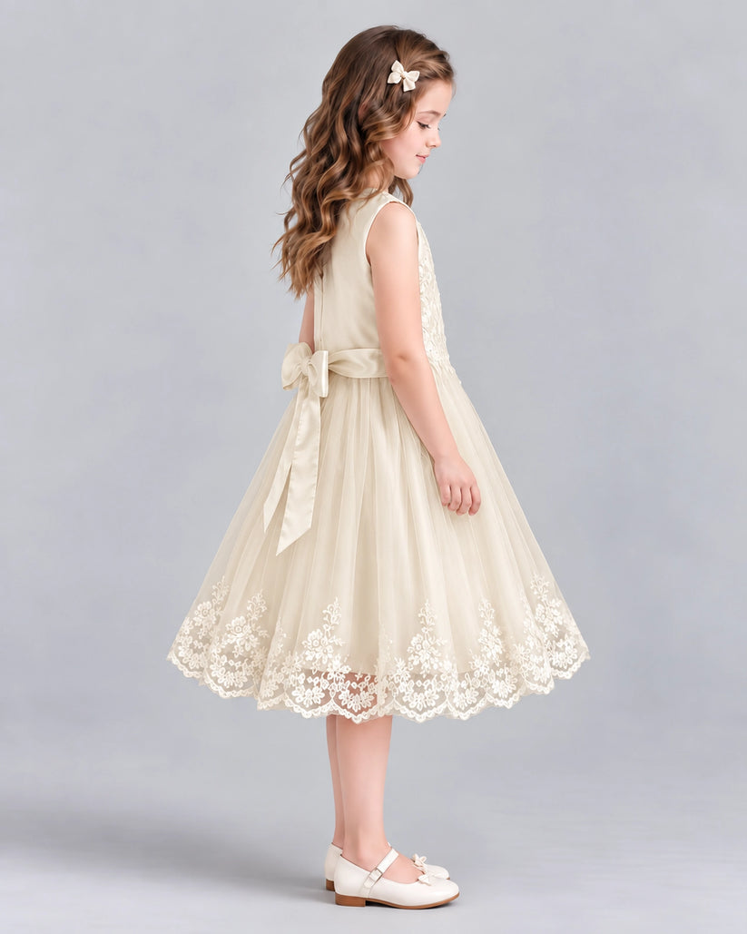 Champagne A-line Flower Girl Dresses Side