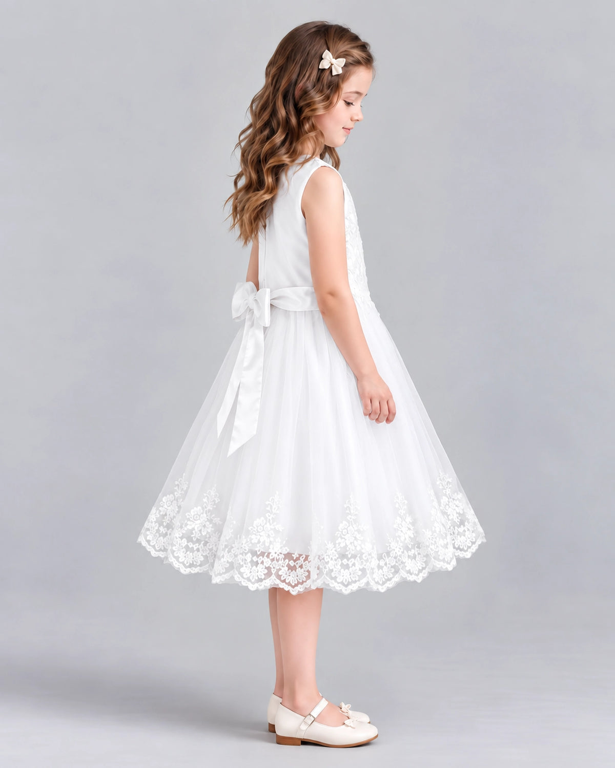 Ivory A-line Flower Girl Dresses Side