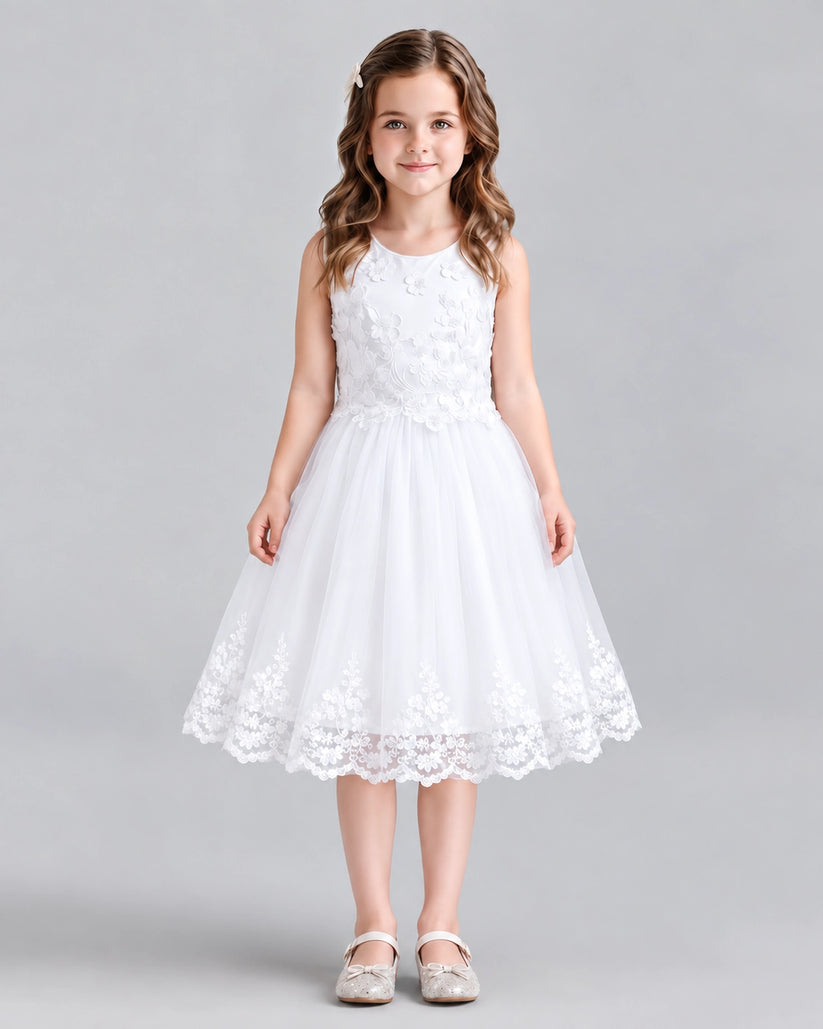 White A-line Flower Girl Dresses Front