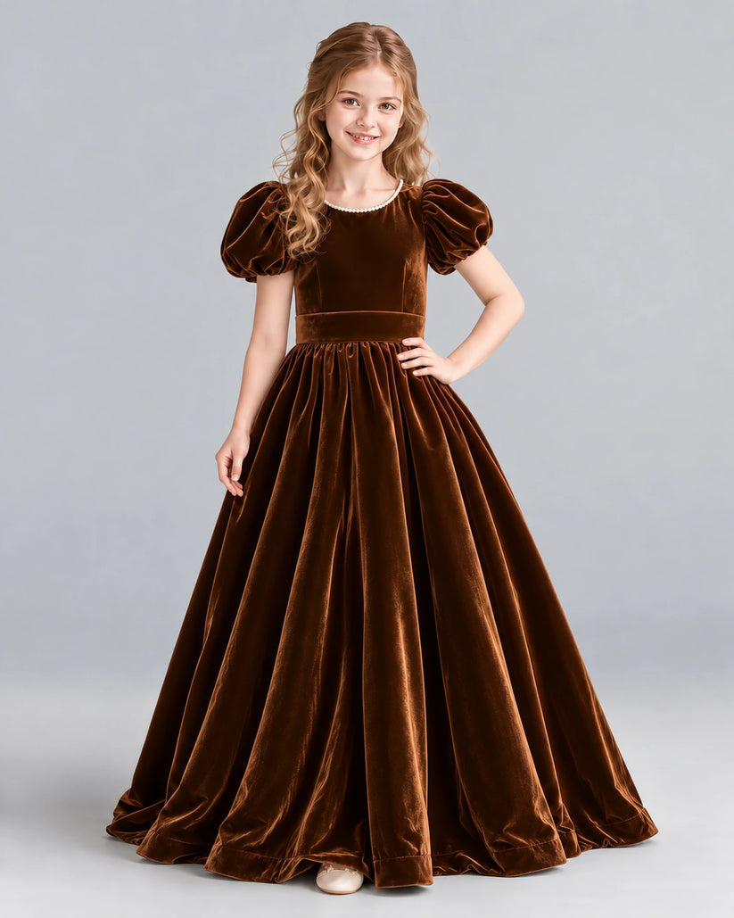 Chocolate Ball Gown Girls Formal Dress Front