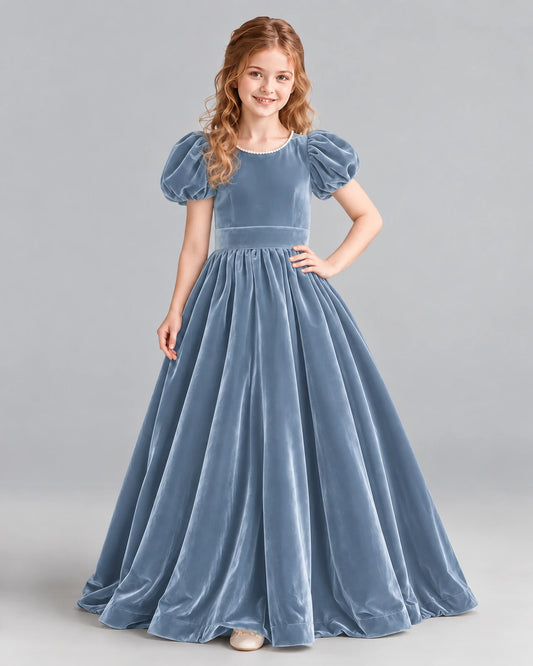 Dusty Blue Ball Gown Girls Formal Dress Front