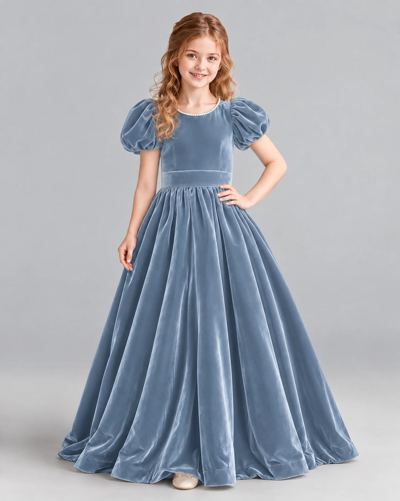 Dusty Blue Ball Gown Girls Formal Dress Front