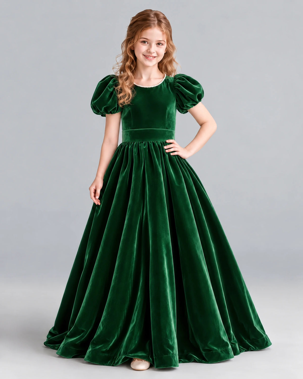 Emerald Green Ball Gown Girls Formal Dress Front