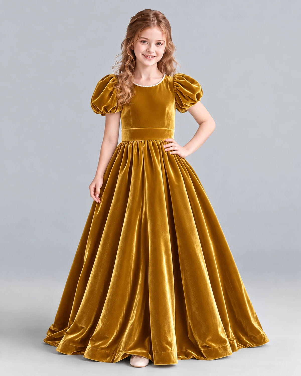 Gold Ball Gown Girls Formal Dress Front