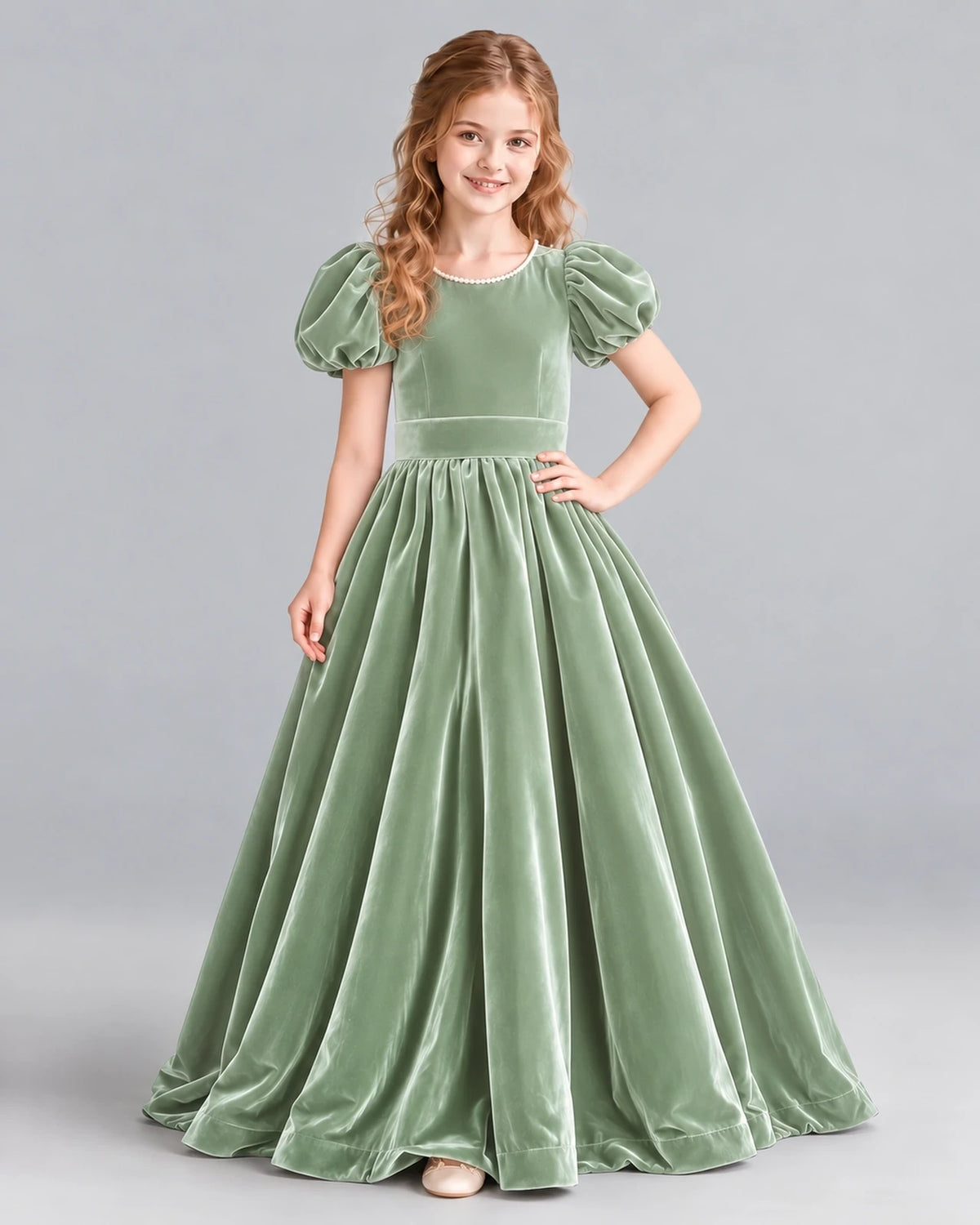 Sage Green Ball Gown Girls Formal Dress Front