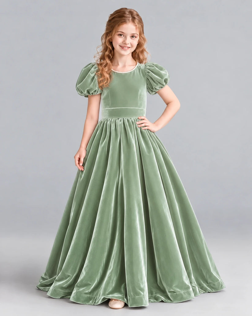 Sage Green Ball Gown Girls Formal Dress Front