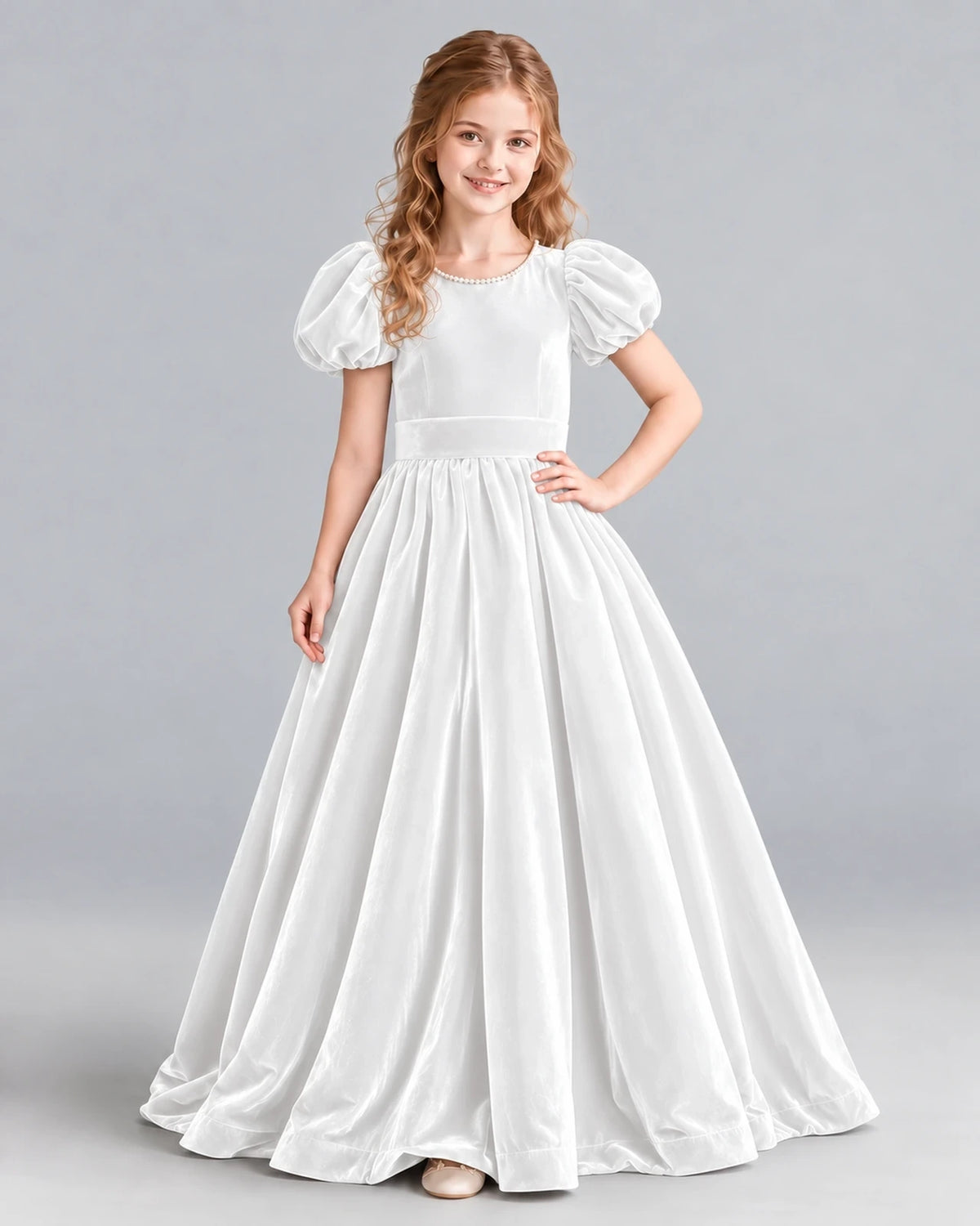 White Ball Gown Girls Formal Dress Front