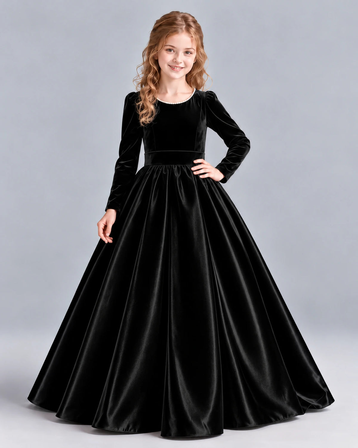 Black Ball Gown Junior Bridesmaid Dress Front