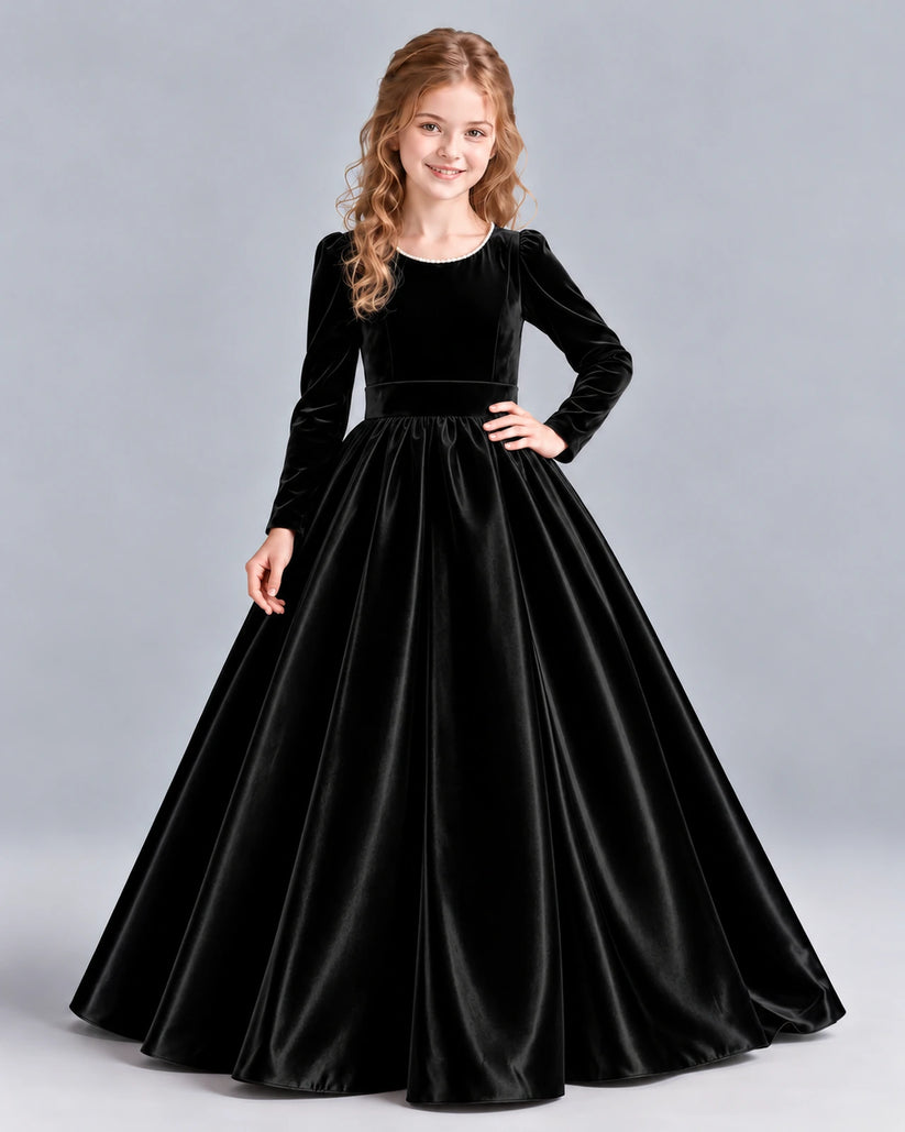Black Ball Gown Junior Bridesmaid Dress Front