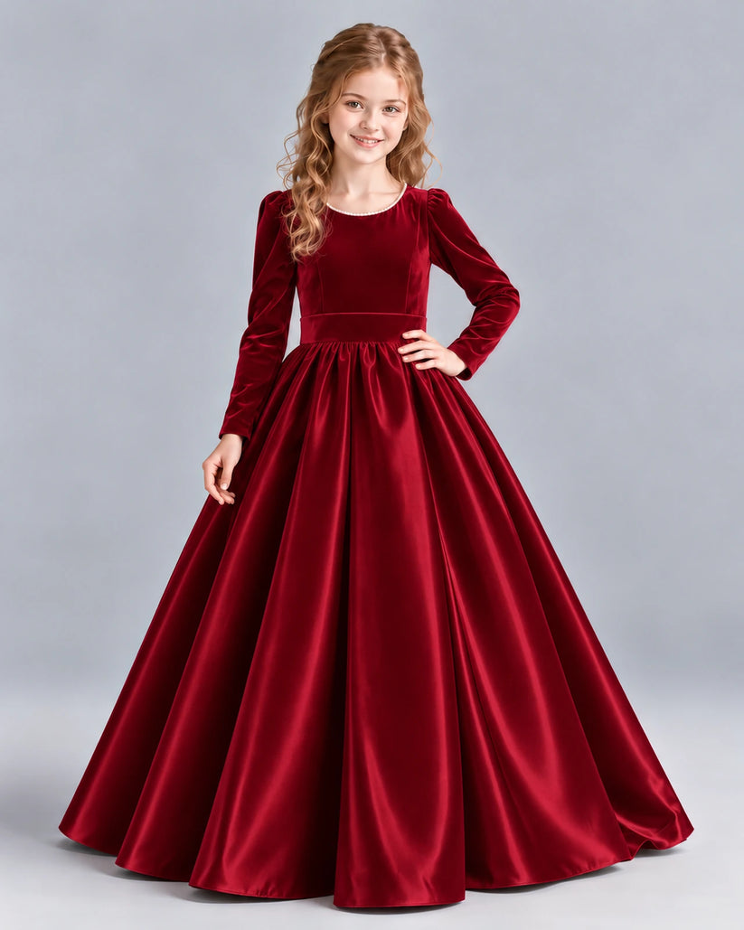 Burgundy Ball Gown Junior Bridesmaid Dress Front