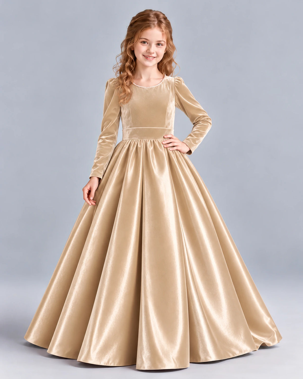Champagne Ball Gown Junior Bridesmaid Dress Front