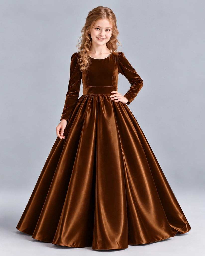 Chocolate Ball Gown Junior Bridesmaid Dress Front