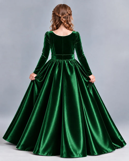 Dark Green Ball Gown Junior Bridesmaid Dress Back [Shared]