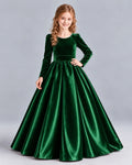 Dideyttawl Pearl Trim Velvet Dress for Junior Bridesmaids