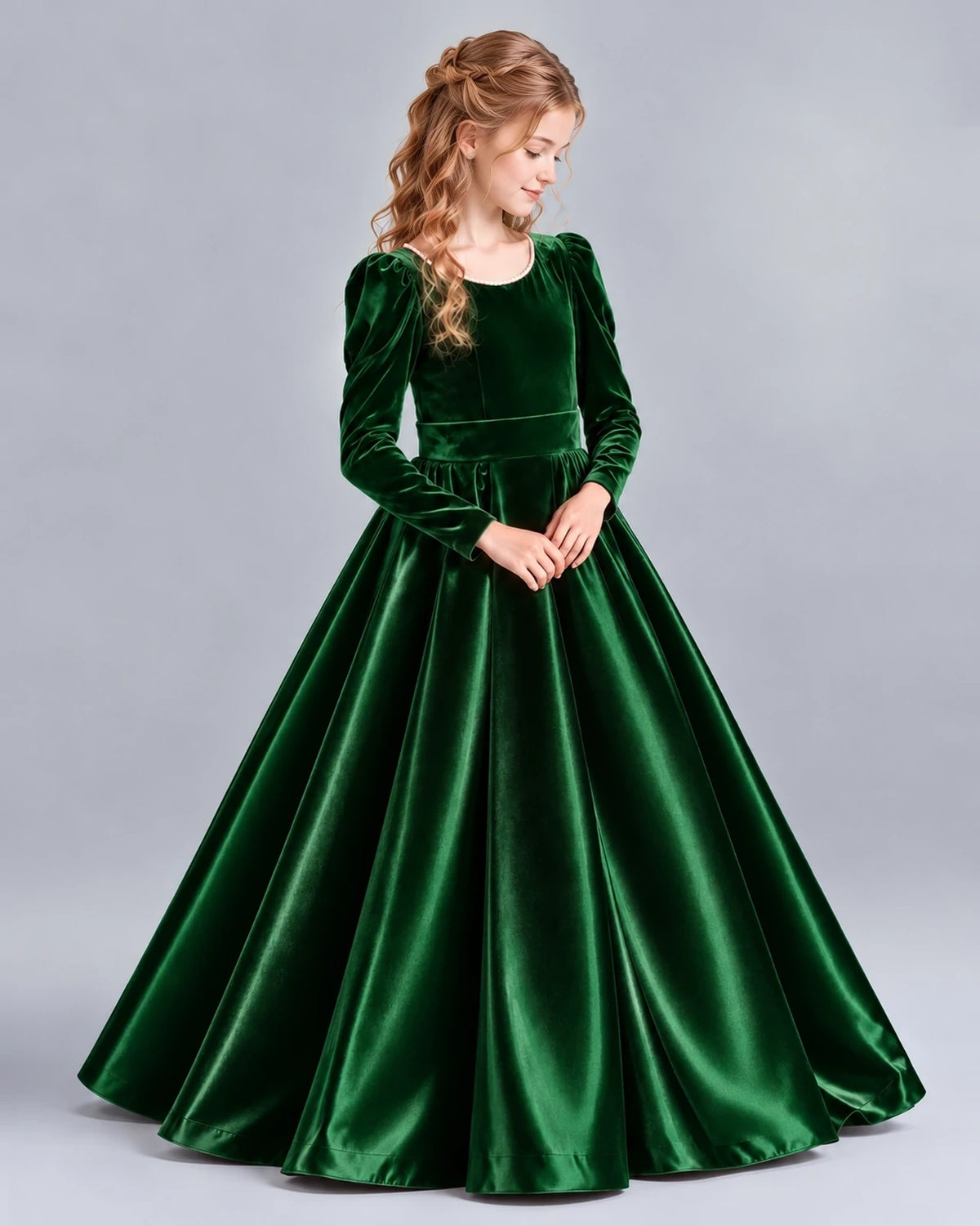 Dark Green Ball Gown Junior Bridesmaid Dress Side [Shared]