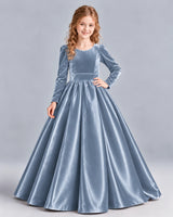 Dusty Blue Ball Gown Junior Bridesmaid Dress Front