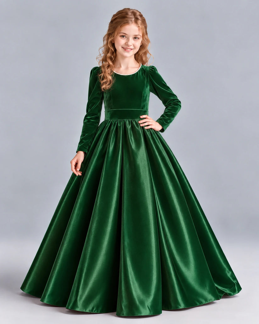 Emerald Green Ball Gown Junior Bridesmaid Dress Front
