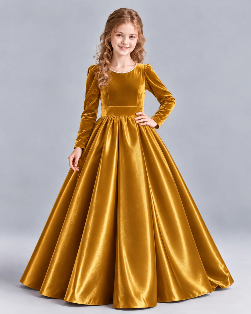 Gold Ball Gown Junior Bridesmaid Dress Front