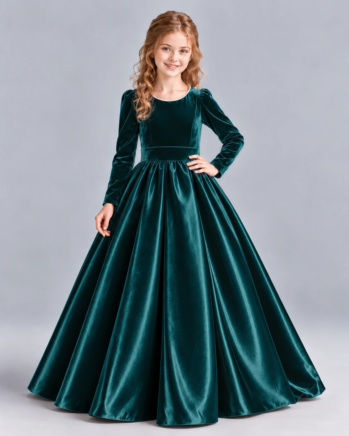 Peacock Ball Gown Junior Bridesmaid Dress Front
