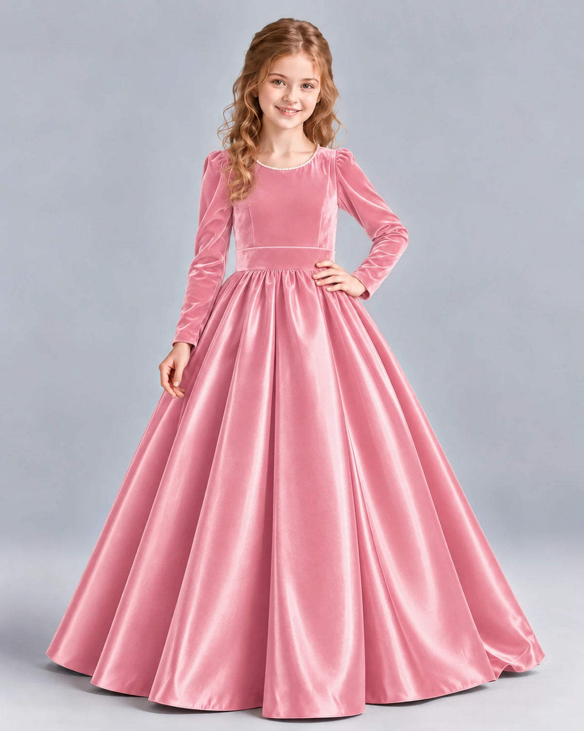 Pink Ball Gown Junior Bridesmaid Dress Front